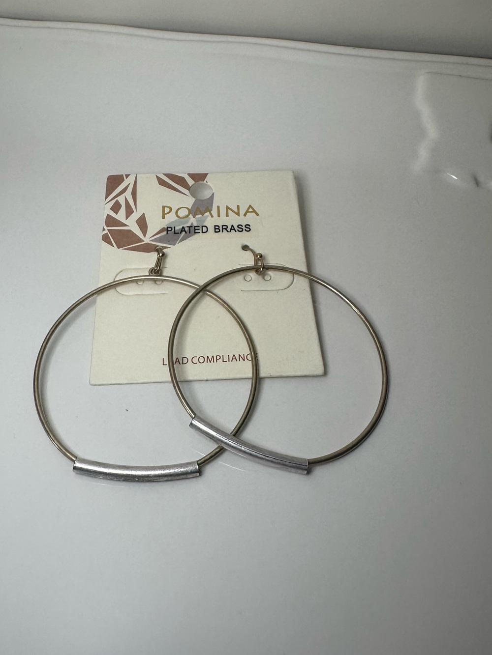 Pomina Silver-Tone Hoop Earrings with Sleek Accent Bar NWT